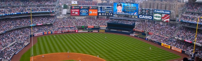 Watching a game at Yankee Stadium.